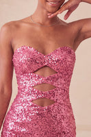 Load image into Gallery viewer, Sparkly Silver Sequin Keyhole Tight Short Homecoming Dress with Slit