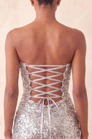 Load image into Gallery viewer, Sparkly Silver Sequin Keyhole Tight Short Homecoming Dress with Slit