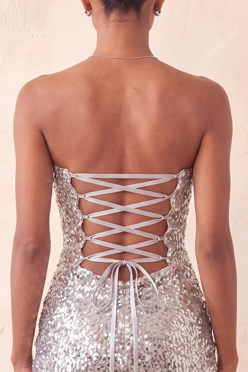 Load image into Gallery viewer, Sparkly Silver Sequin Keyhole Tight Short Homecoming Dress with Slit