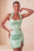 Load image into Gallery viewer, Sky Blue Corset Ruffled Beaded Halter Tight Short Cocktail Dress