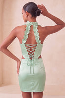Load image into Gallery viewer, Sky Blue Corset Ruffled Beaded Halter Tight Short Cocktail Dress