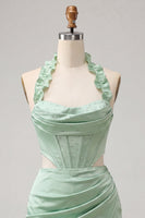 Load image into Gallery viewer, Sky Blue Corset Ruffled Beaded Halter Tight Short Cocktail Dress