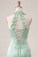 Load image into Gallery viewer, Sky Blue Corset Ruffled Beaded Halter Tight Short Cocktail Dress
