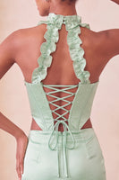 Load image into Gallery viewer, Sky Blue Corset Ruffled Beaded Halter Tight Short Cocktail Dress