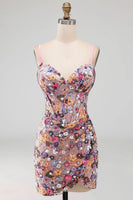 Load image into Gallery viewer, Sparkly Floral Red Sequin Corset Tight Short Cocktail Dress