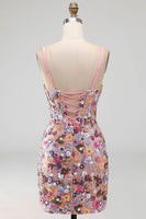 Load image into Gallery viewer, Sparkly Floral Red Sequin Corset Tight Short Cocktail Dress