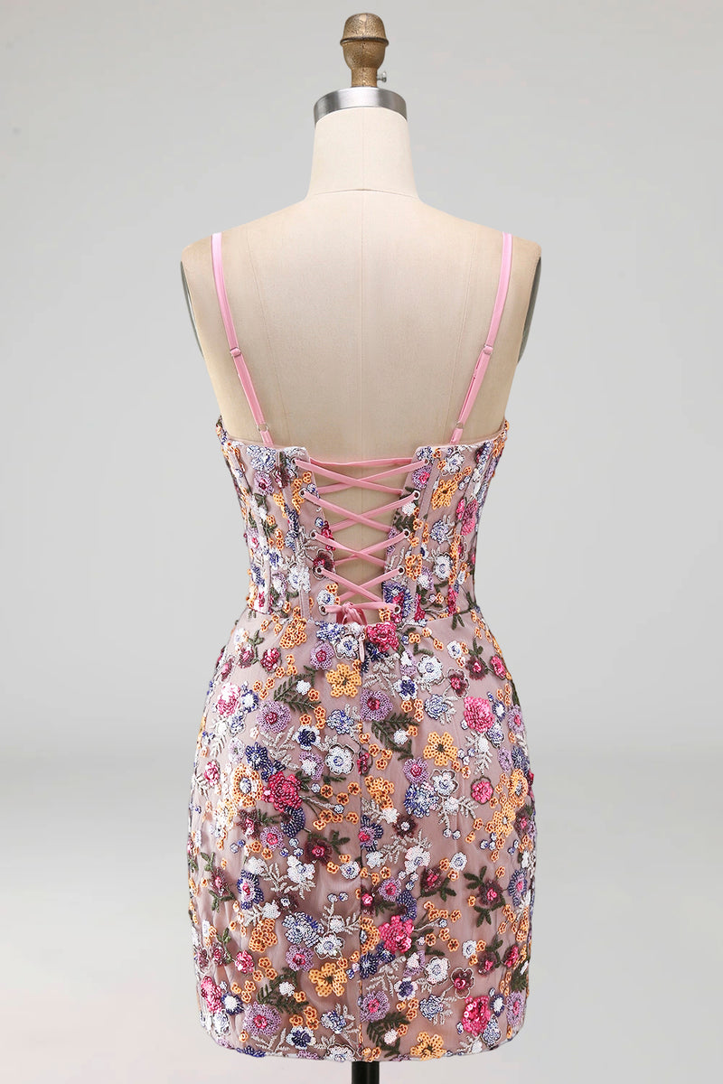 Load image into Gallery viewer, Sparkly Floral Red Sequin Corset Tight Short Cocktail Dress