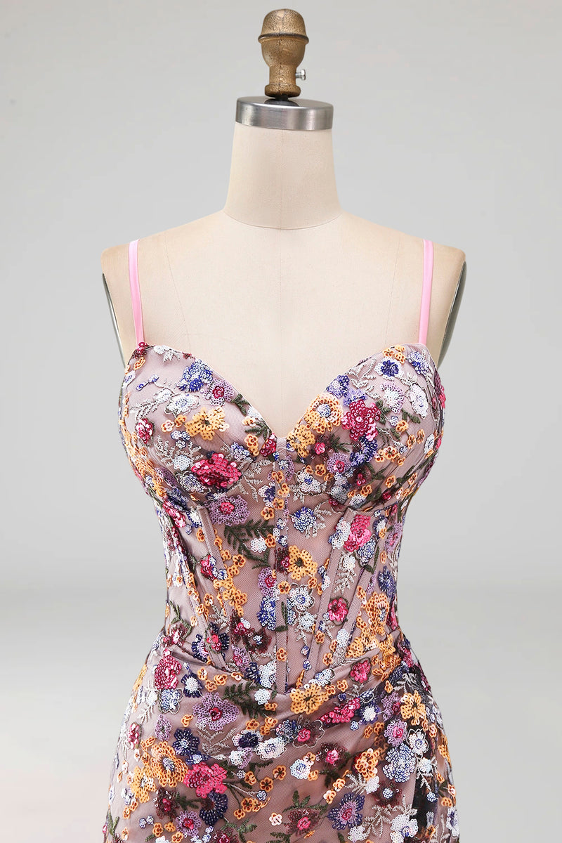 Load image into Gallery viewer, Sparkly Floral Red Sequin Corset Tight Short Cocktail Dress