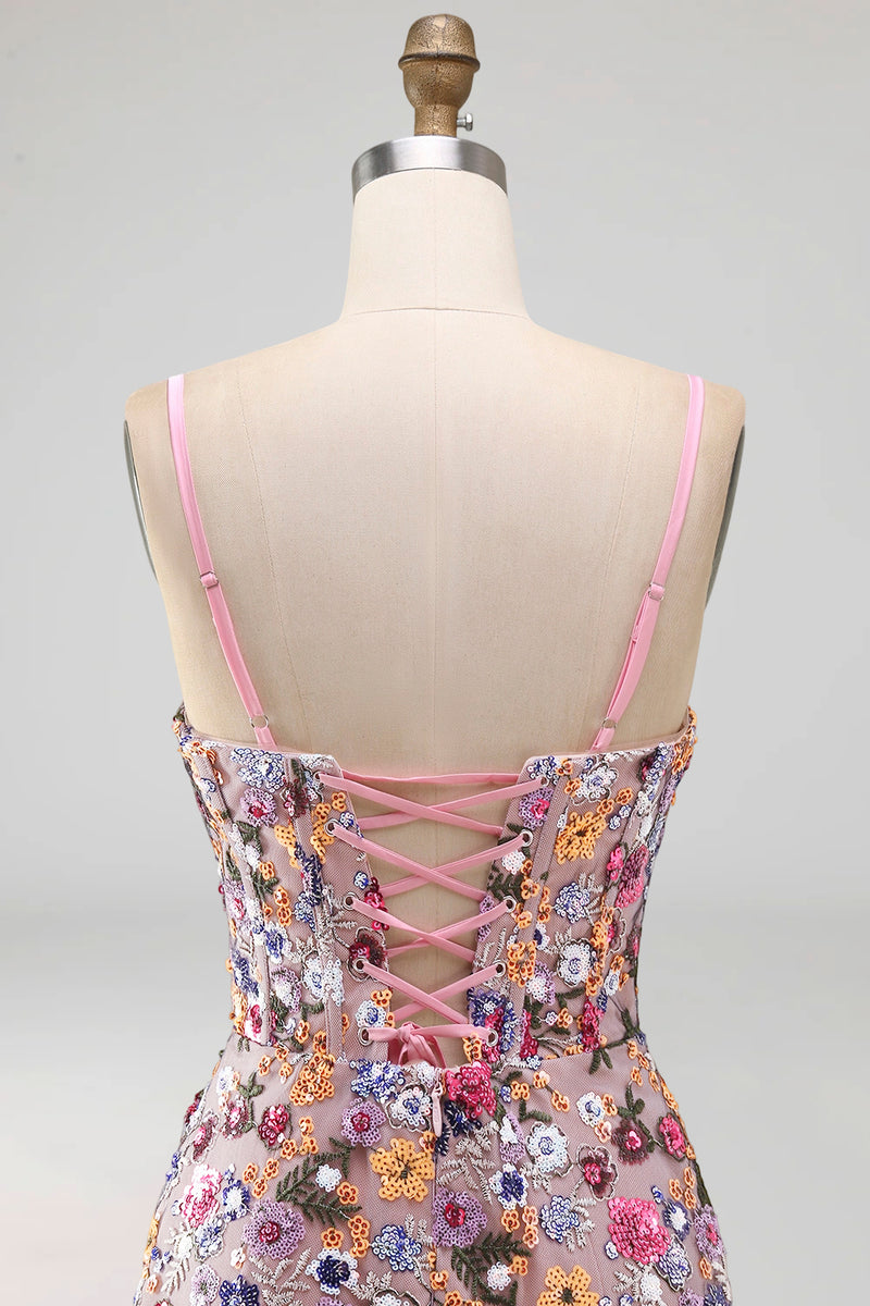 Load image into Gallery viewer, Sparkly Floral Red Sequin Corset Tight Short Cocktail Dress