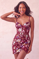 Load image into Gallery viewer, Sparkly Floral Red Sequin Corset Tight Short Cocktail Dress