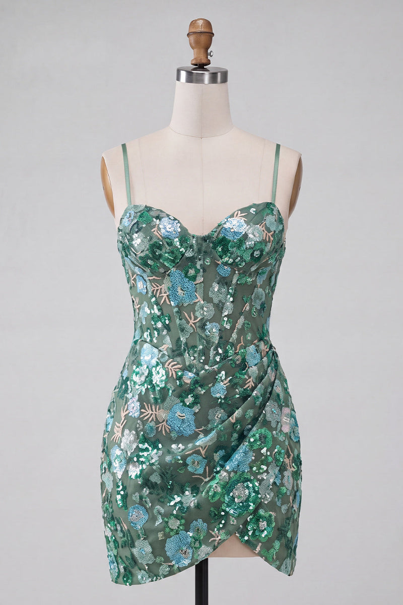 Load image into Gallery viewer, Sparkly Floral Red Sequin Corset Tight Short Cocktail Dress