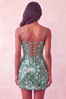 Load image into Gallery viewer, Sparkly Floral Red Sequin Corset Tight Short Cocktail Dress