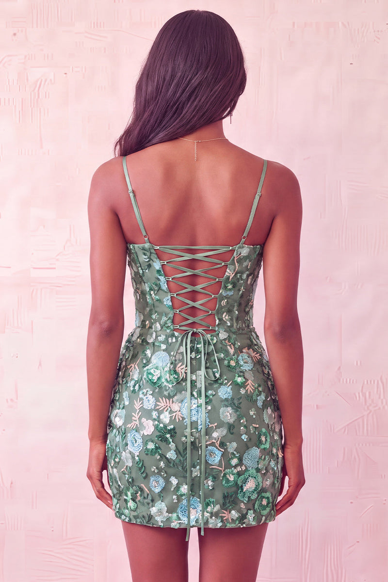 Load image into Gallery viewer, Sparkly Floral Red Sequin Corset Tight Short Cocktail Dress