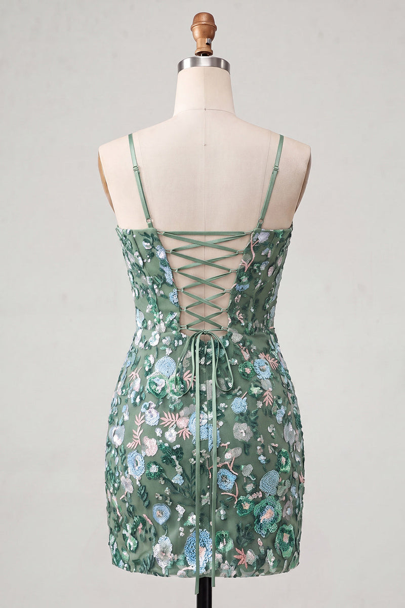 Load image into Gallery viewer, Sparkly Floral Red Sequin Corset Tight Short Cocktail Dress
