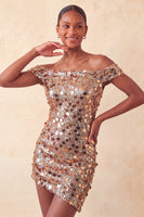 Load image into Gallery viewer, Sparkly Red Sequin Off The Shoulder Short Tight Cocktail Dress