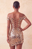 Load image into Gallery viewer, Sparkly Red Sequin Off The Shoulder Short Tight Cocktail Dress