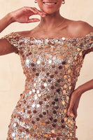 Load image into Gallery viewer, Sparkly Red Sequin Off The Shoulder Short Tight Cocktail Dress