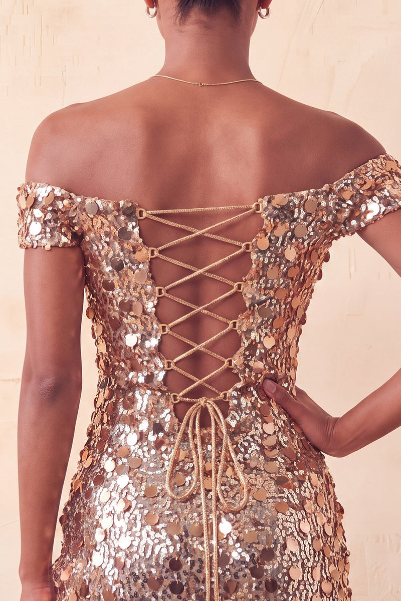 Load image into Gallery viewer, Sparkly Red Sequin Off The Shoulder Short Tight Cocktail Dress