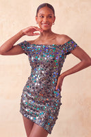 Load image into Gallery viewer, Sparkly Red Sequin Off The Shoulder Short Tight Cocktail Dress