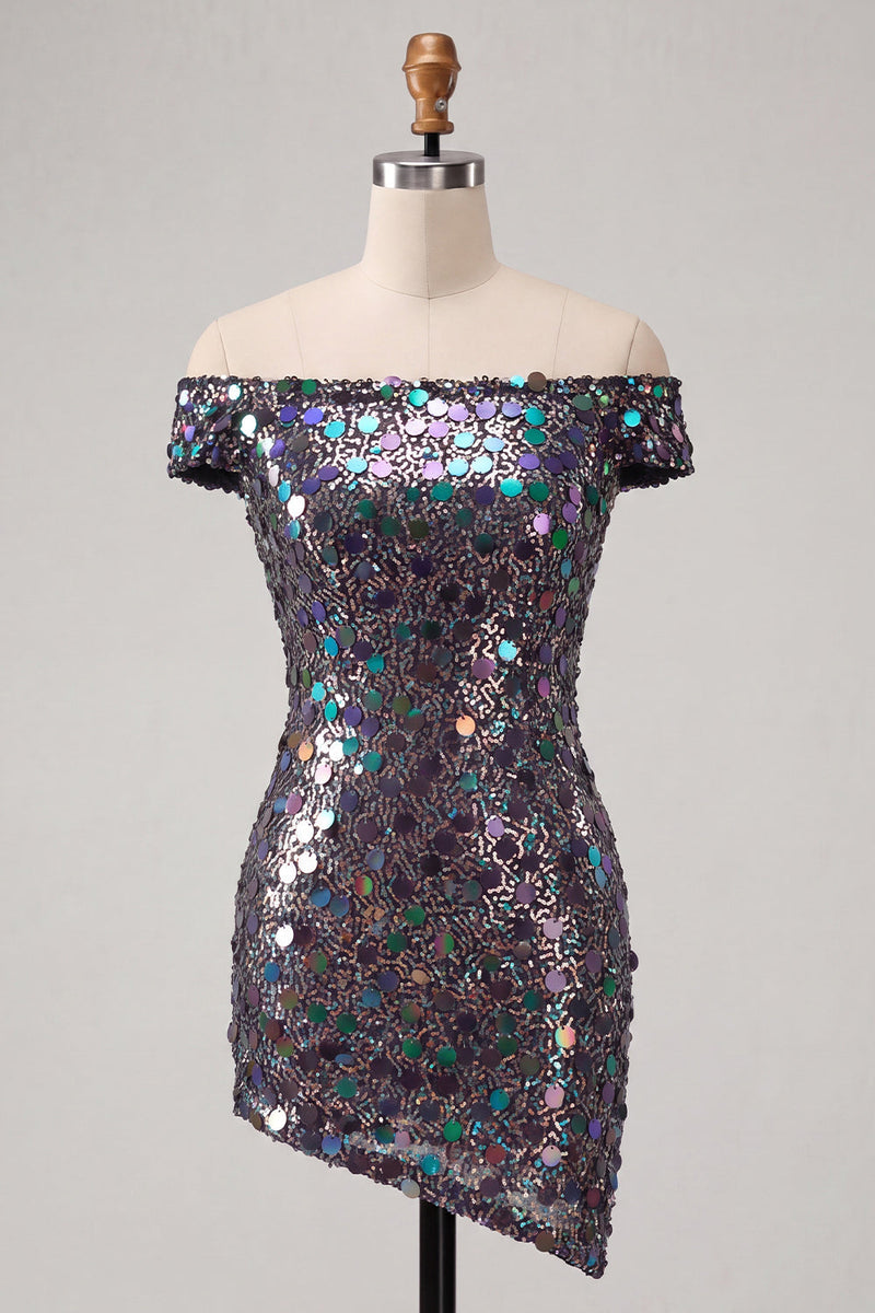 Load image into Gallery viewer, Sparkly Red Sequin Off The Shoulder Short Tight Cocktail Dress