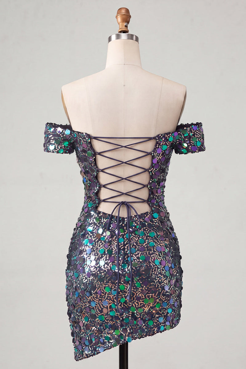Load image into Gallery viewer, Sparkly Red Sequin Off The Shoulder Short Tight Cocktail Dress