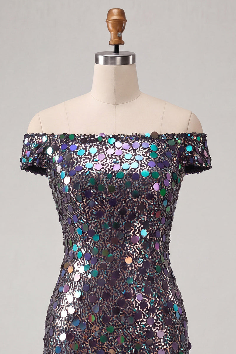Load image into Gallery viewer, Sparkly Red Sequin Off The Shoulder Short Tight Cocktail Dress