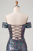 Load image into Gallery viewer, Sparkly Red Sequin Off The Shoulder Short Tight Cocktail Dress