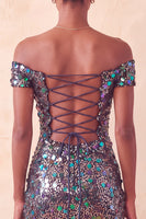 Load image into Gallery viewer, Sparkly Red Sequin Off The Shoulder Short Tight Cocktail Dress