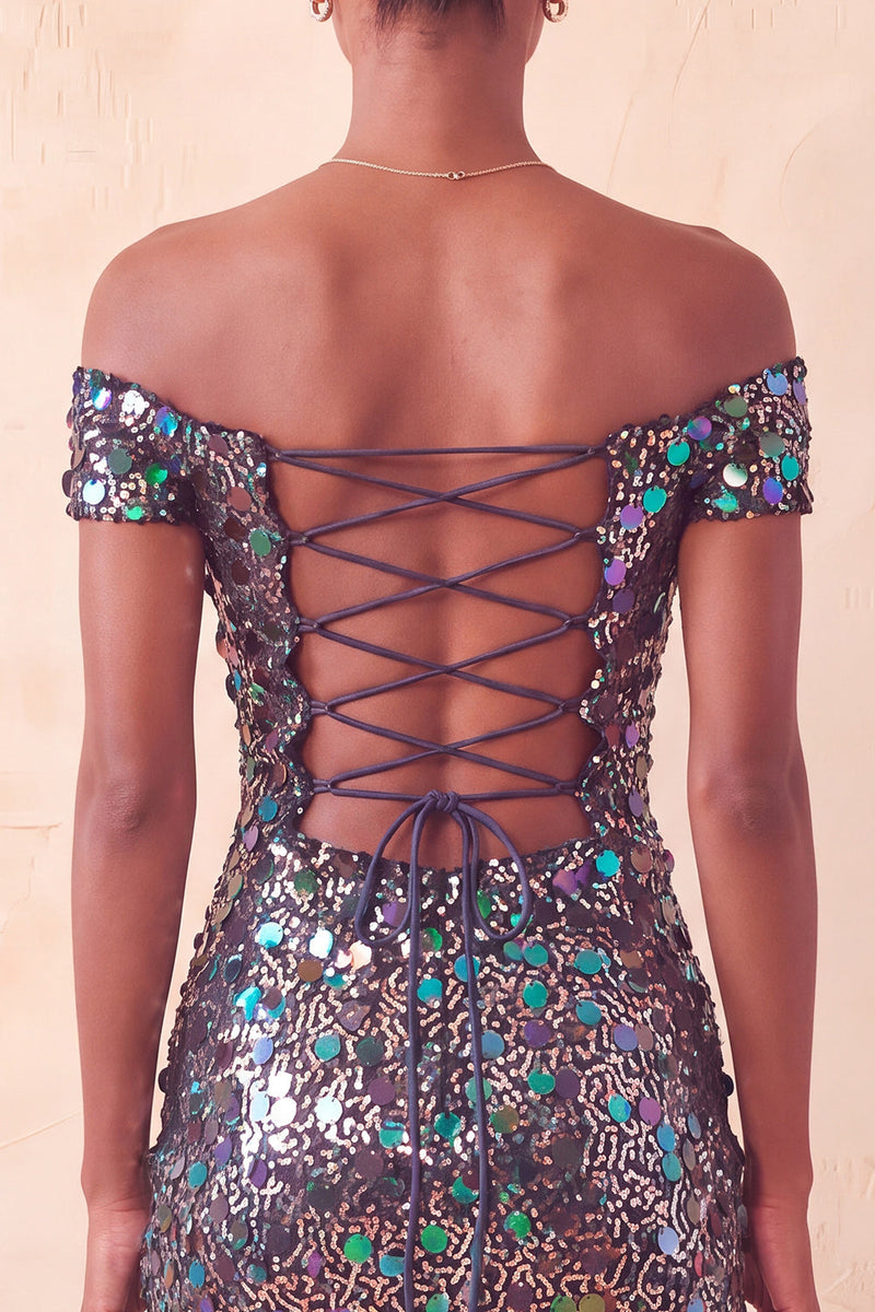 Load image into Gallery viewer, Sparkly Red Sequin Off The Shoulder Short Tight Cocktail Dress