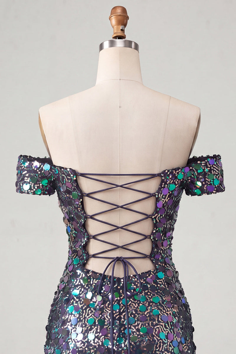 Load image into Gallery viewer, Sparkly Red Sequin Off The Shoulder Short Tight Cocktail Dress