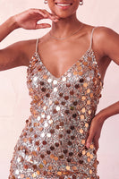 Load image into Gallery viewer, Sparkly Champagne Sequin Spaghetti Straps Tight Short Cocktail Dress