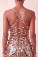 Load image into Gallery viewer, Sparkly Champagne Sequin Spaghetti Straps Tight Short Cocktail Dress