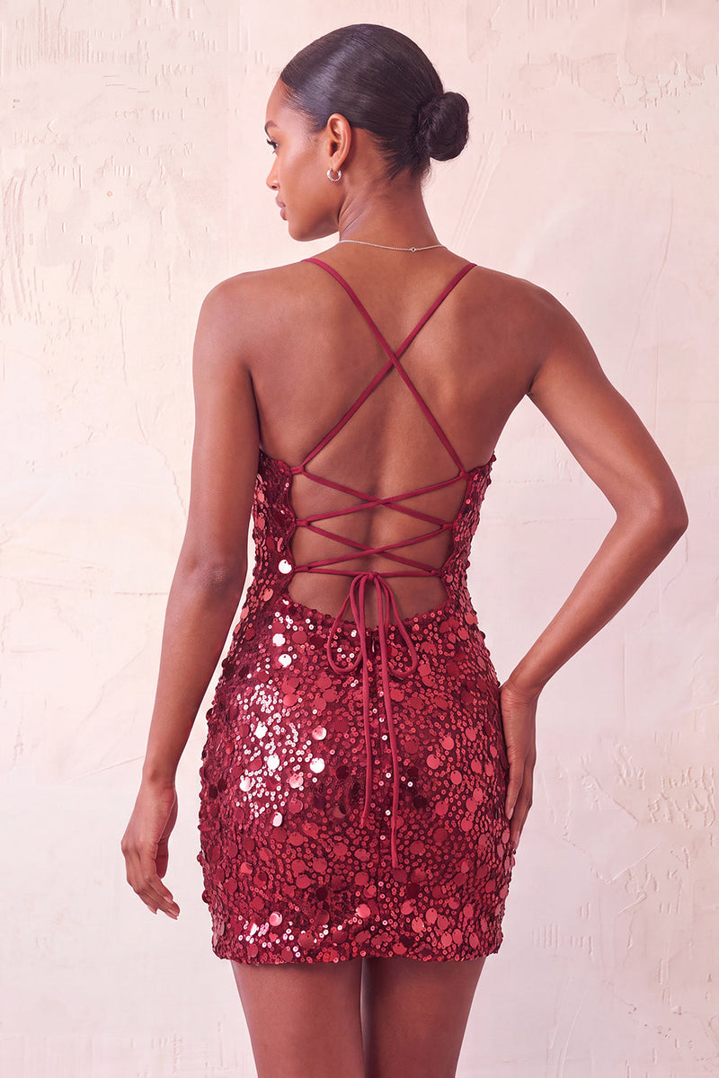 Load image into Gallery viewer, Sparkly Champagne Sequin Spaghetti Straps Tight Short Cocktail Dress