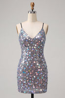 Load image into Gallery viewer, Sparkly Champagne Sequin Spaghetti Straps Tight Short Cocktail Dress