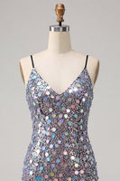 Load image into Gallery viewer, Sparkly Champagne Sequin Spaghetti Straps Tight Short Cocktail Dress