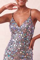 Load image into Gallery viewer, Sparkly Champagne Sequin Spaghetti Straps Tight Short Cocktail Dress