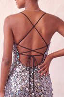 Load image into Gallery viewer, Sparkly Champagne Sequin Spaghetti Straps Tight Short Cocktail Dress