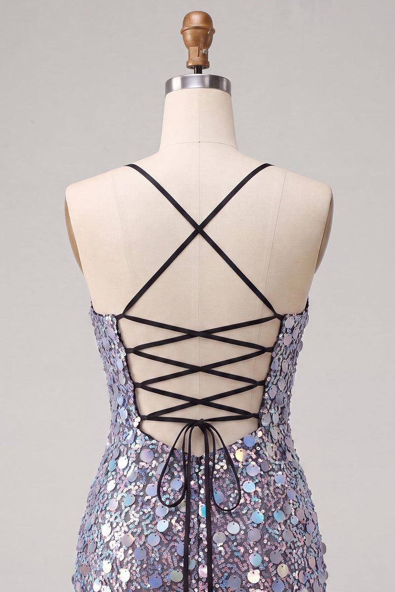 Load image into Gallery viewer, Sparkly Champagne Sequin Spaghetti Straps Tight Short Cocktail Dress