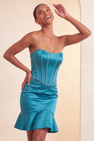 Load image into Gallery viewer, Purple Satin Beaded Ruffled Tight Short Corset Cocktail Dress