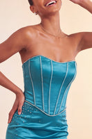 Load image into Gallery viewer, Purple Satin Beaded Ruffled Tight Short Corset Cocktail Dress
