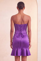 Load image into Gallery viewer, Purple Satin Beaded Ruffled Tight Short Corset Cocktail Dress
