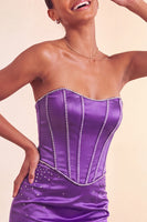Load image into Gallery viewer, Purple Satin Beaded Ruffled Tight Short Corset Cocktail Dress