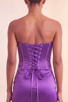 Load image into Gallery viewer, Purple Satin Beaded Ruffled Tight Short Corset Cocktail Dress