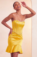 Load image into Gallery viewer, Purple Satin Beaded Ruffled Tight Short Corset Cocktail Dress