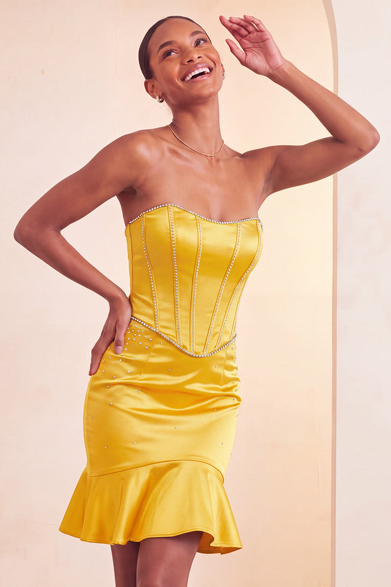 Load image into Gallery viewer, Purple Satin Beaded Ruffled Tight Short Corset Cocktail Dress