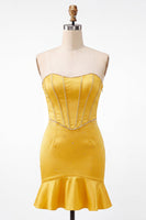 Load image into Gallery viewer, Purple Satin Beaded Ruffled Tight Short Corset Cocktail Dress