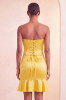 Load image into Gallery viewer, Purple Satin Beaded Ruffled Tight Short Corset Cocktail Dress