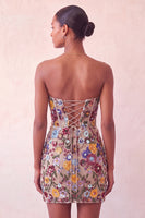 Load image into Gallery viewer, Sparkly Floral Pink Corset Sequin Tight Short Cocktail Dress