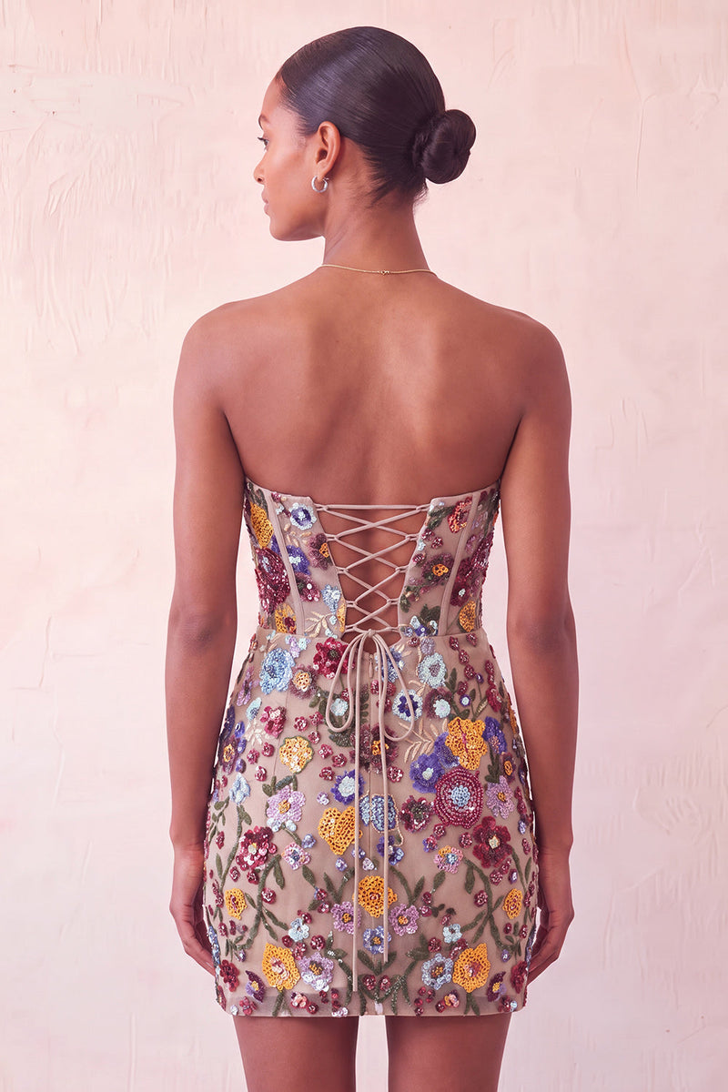 Load image into Gallery viewer, Sparkly Floral Pink Corset Sequin Tight Short Cocktail Dress