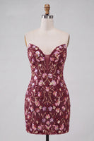 Load image into Gallery viewer, Sparkly Floral Pink Corset Sequin Tight Short Cocktail Dress